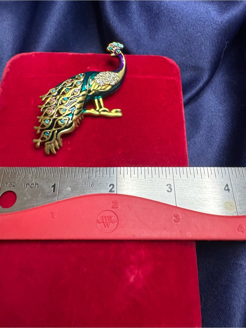 Brooch Peacock Bird on Branch Rhinestone Crystal Statement Colorful Pin - Picture 6 of 7